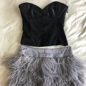 COPY - Bebe Set grey feather skirt black corset top xs